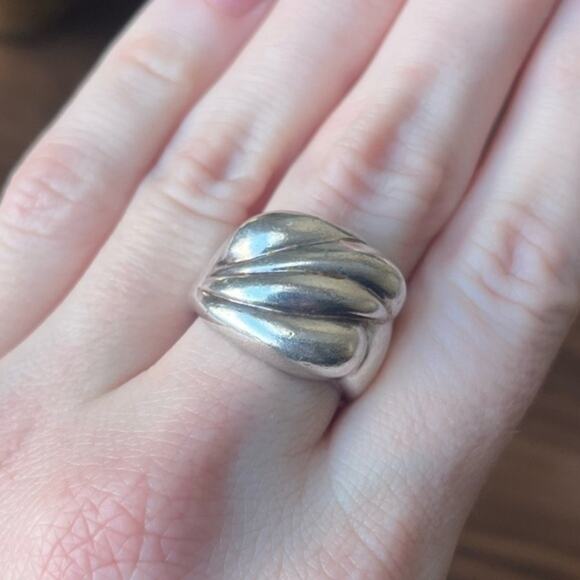 Vintage 80s Large Statement Chunky Wave Ring 925 Sterling Silver - Picture 2 of 11